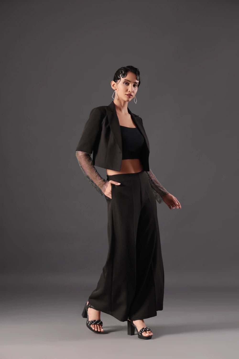 Black Gala Sequin Blazer Set - Meeami Fashion by Amit Bhardwaj