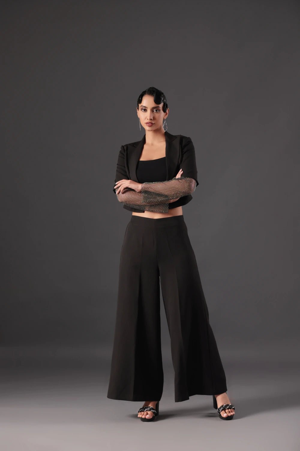 Black Gala Sequin Blazer Set - Meeami Fashion by Amit Bhardwaj