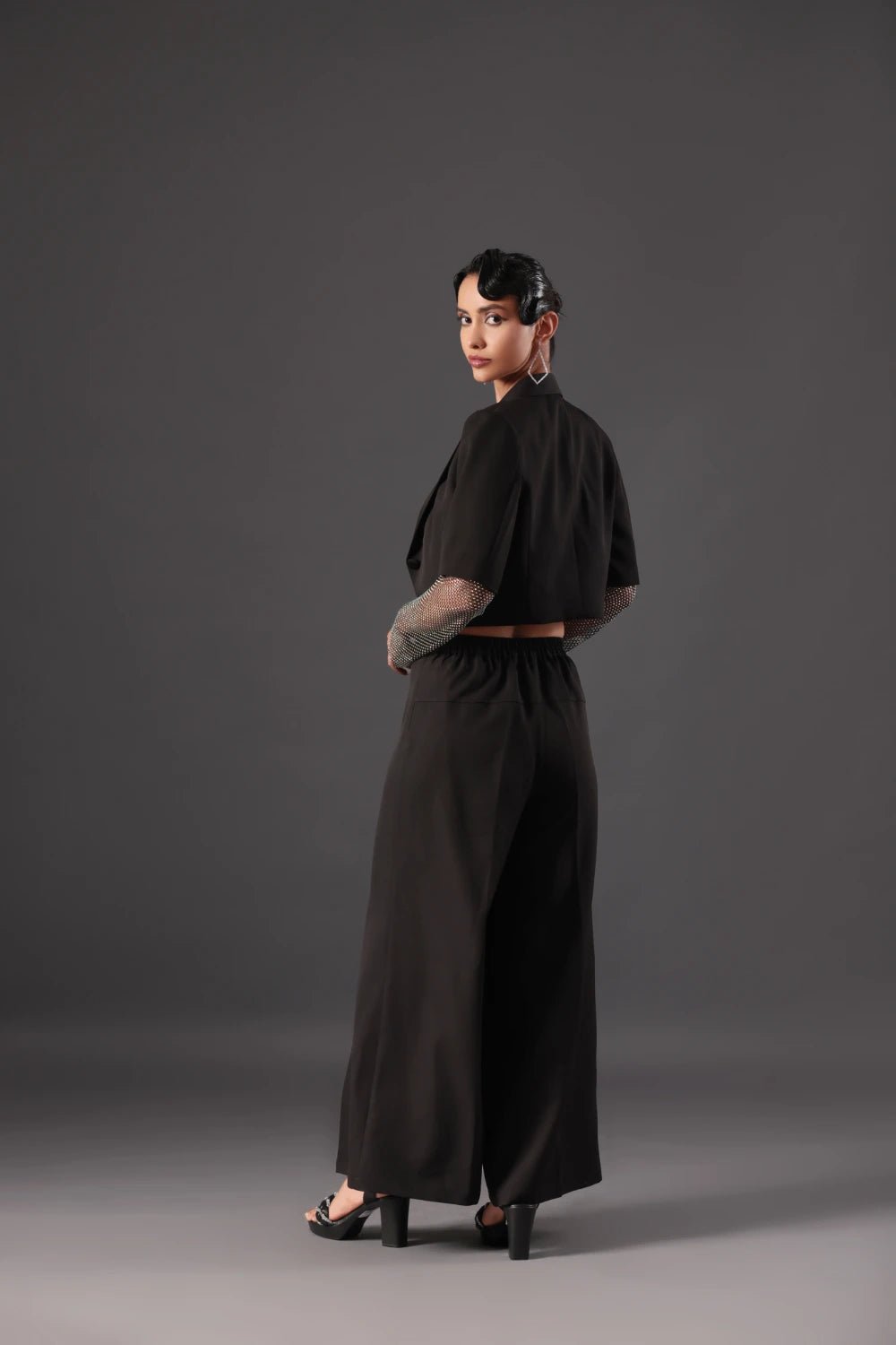 Black Gala Sequin Blazer Set - Meeami Fashion by Amit Bhardwaj