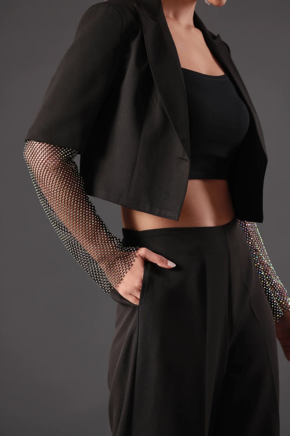 Black Gala Sequin Blazer Set - Meeami Fashion by Amit Bhardwaj