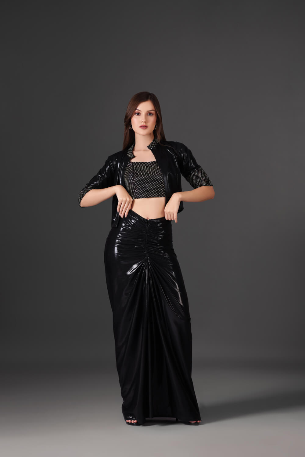 Black Noir Ensemble - Indo Western Style - Meeami Fashion