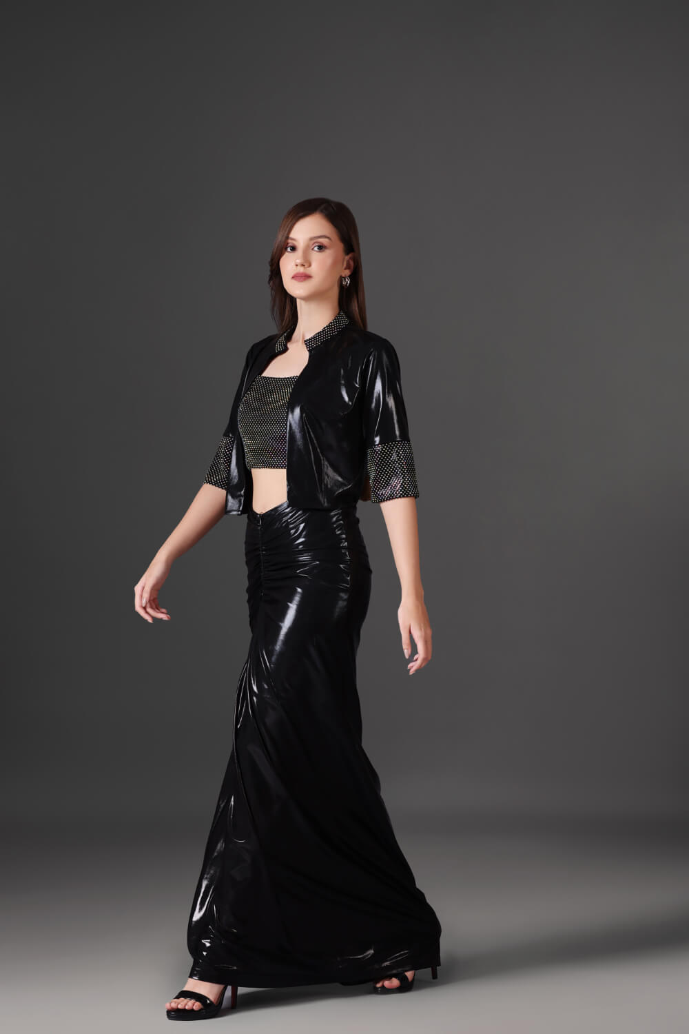 Black Noir Ensemble - Indo Western Style - Meeami Fashion