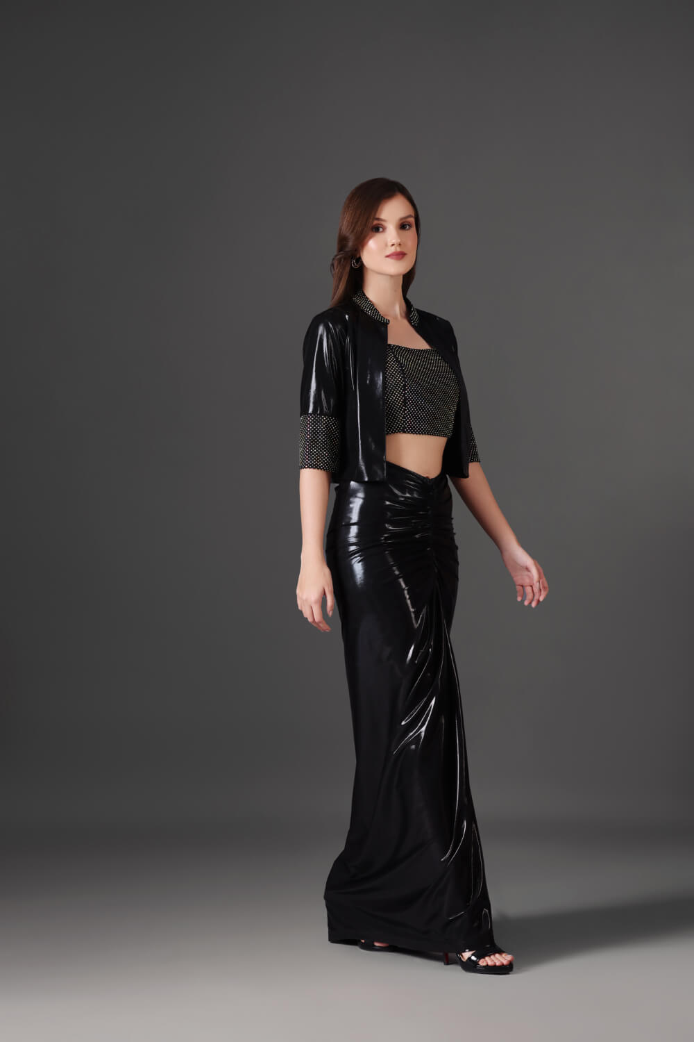 Black Noir Ensemble - Indo Western Style - Meeami Fashion