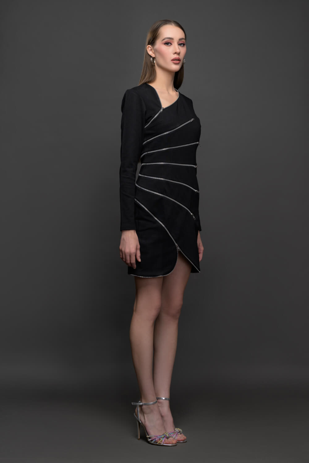 Black Zipline Dress - Meeami Fashion