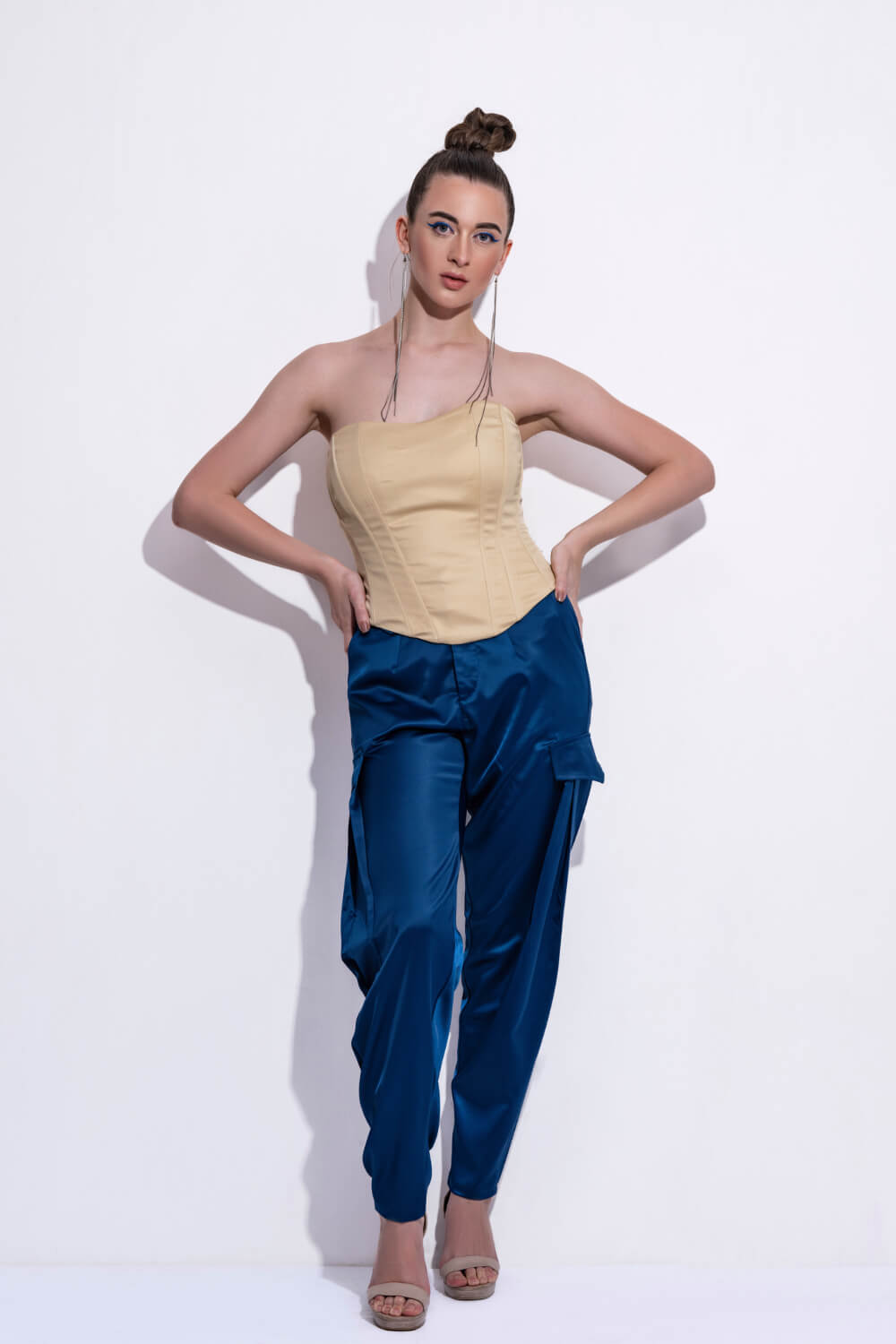 Blue Satin Trouser - Meeami Fashion
