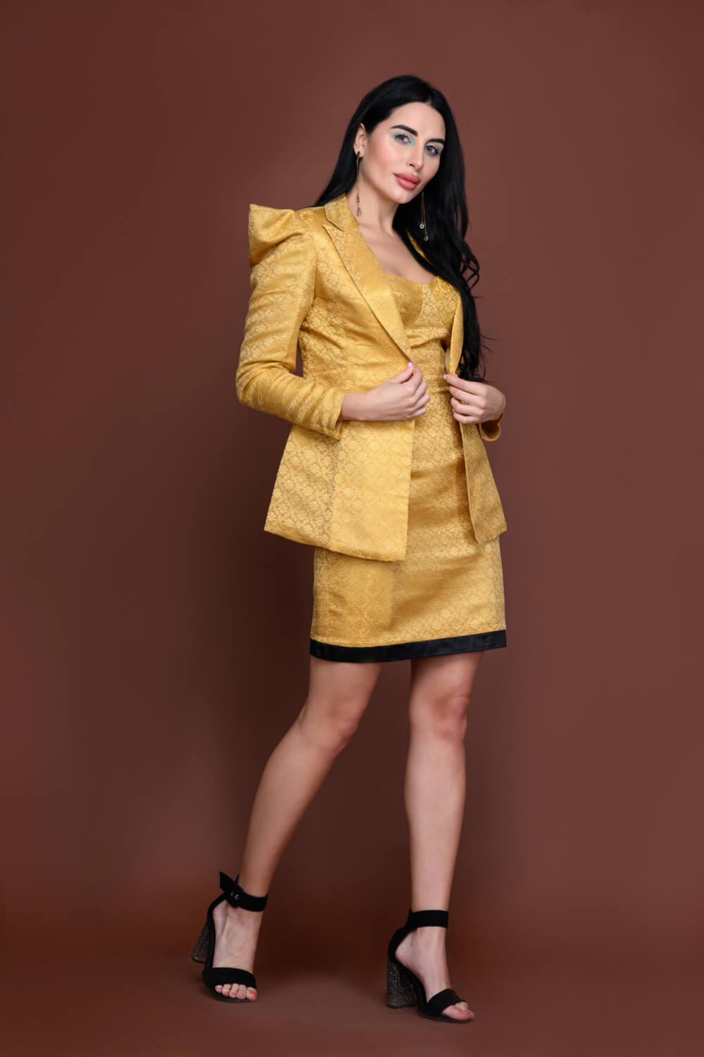 Champagne Statement Ensemble - Brocade Fashion - Meeami Fashion