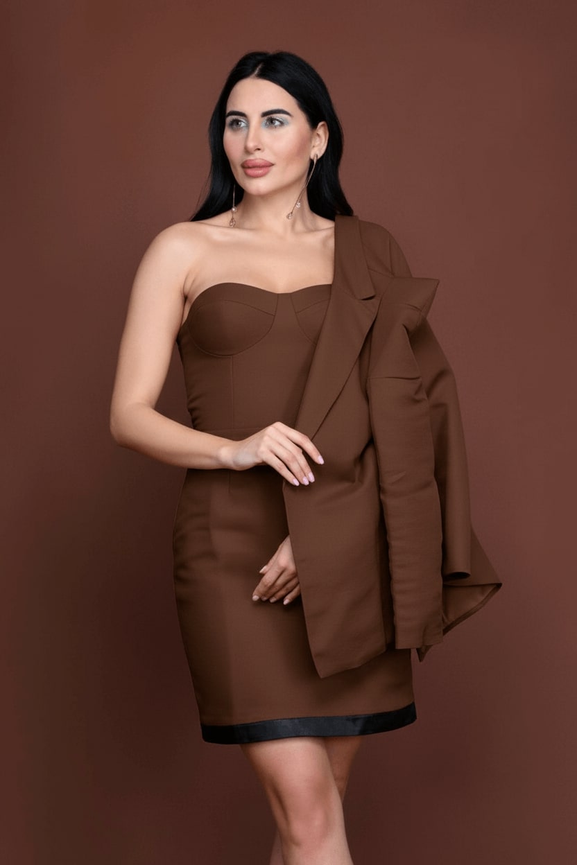 Chocolate Power Blazer Dress Ensemble - Meeami Fashion