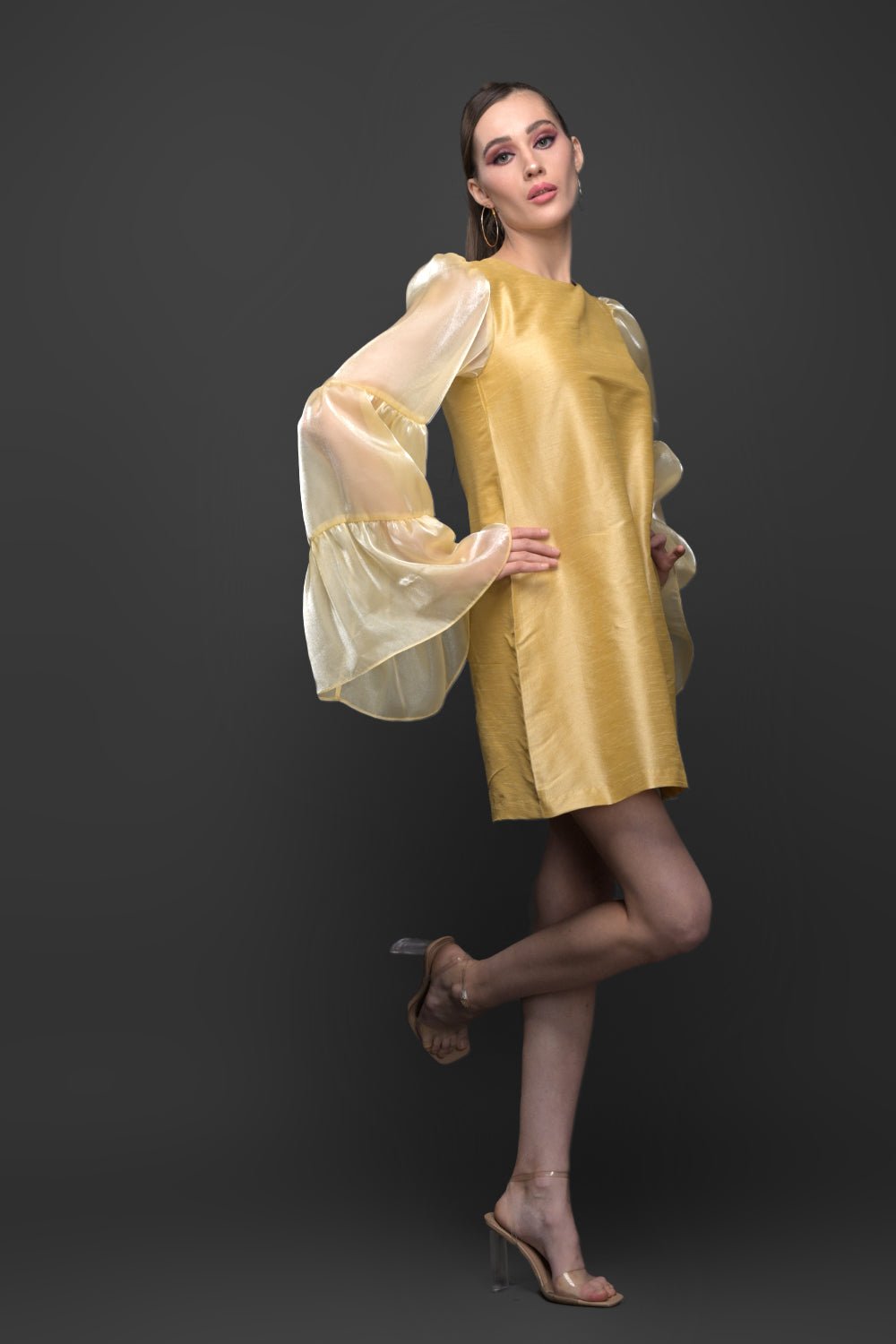 Golden Touch Bell Sleeve Dress - Meeami Fashion