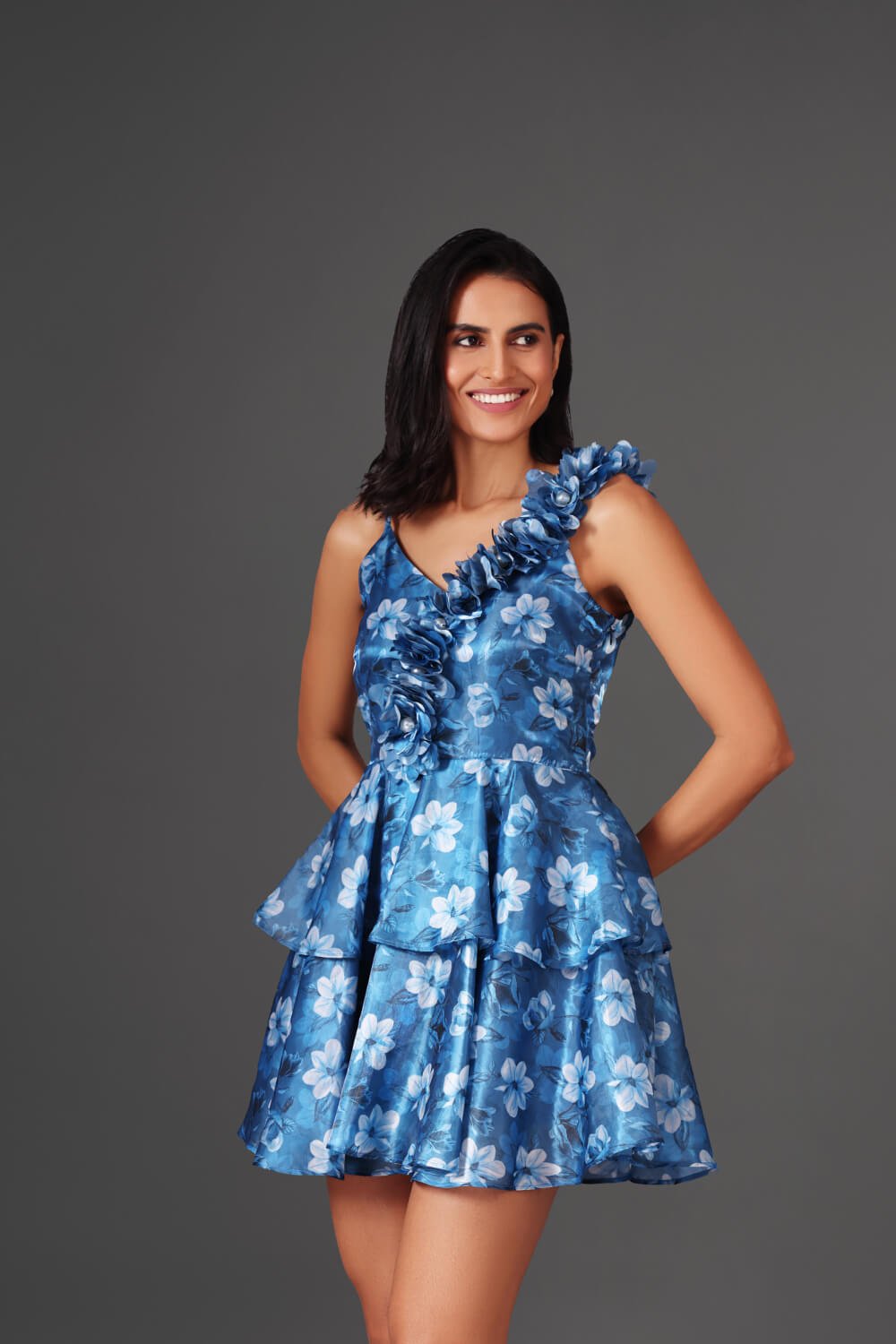 Ocean Floral Organza Dress - Summer Fashion Wear - Meeami Fashion