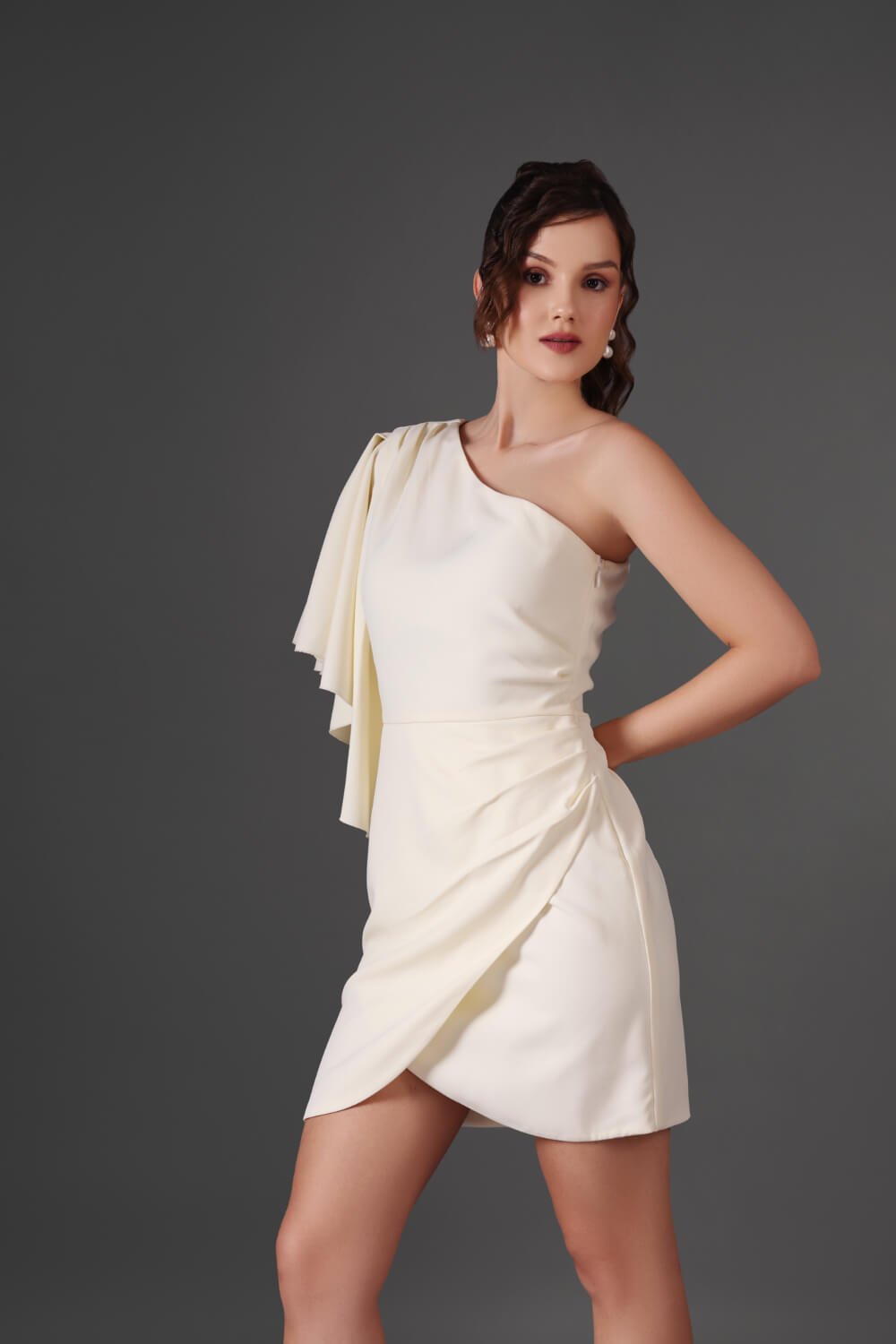 One - Shoulder Dramatic Drape Dress - Meeami Fashion