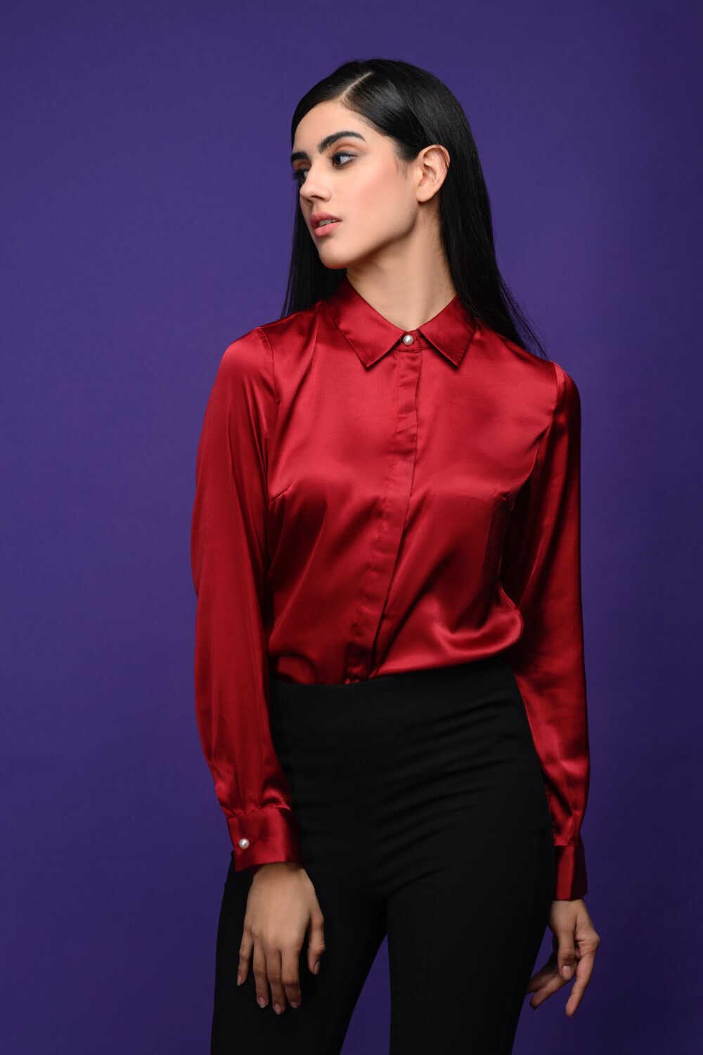 Red Royalty Satin Shirt - Meeami Fashion