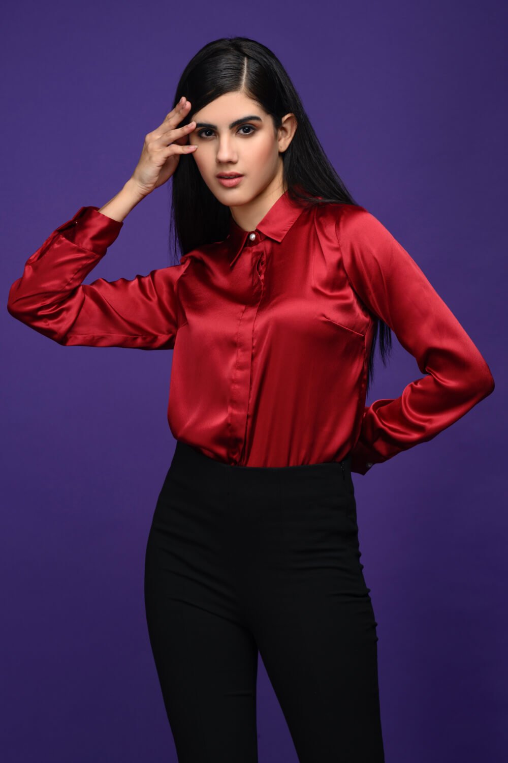 Red Royalty Satin Shirt - Meeami Fashion