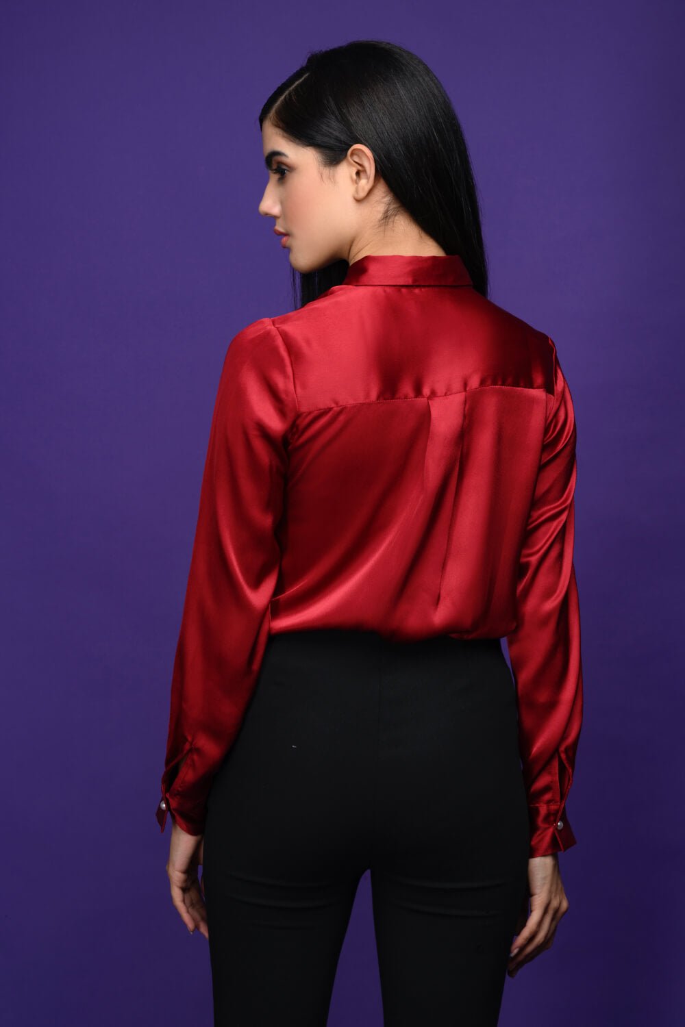 Red Royalty Satin Shirt - Meeami Fashion