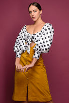 Satin Polka Dot Knot Top - Meeami Fashion