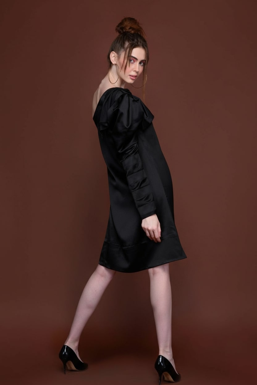 Satin Shadow One Shoulder Dress - Meeami Fashion