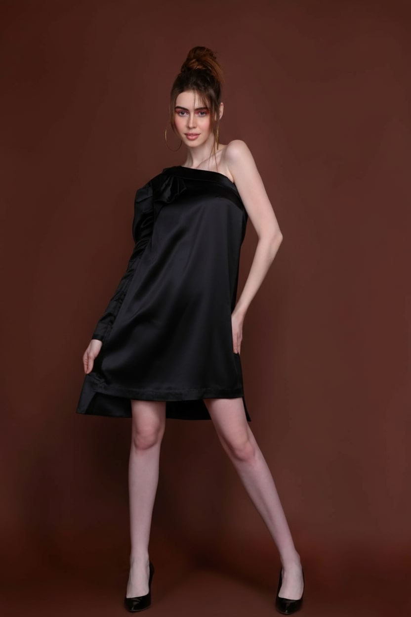 Satin Shadow One Shoulder Dress - Meeami Fashion