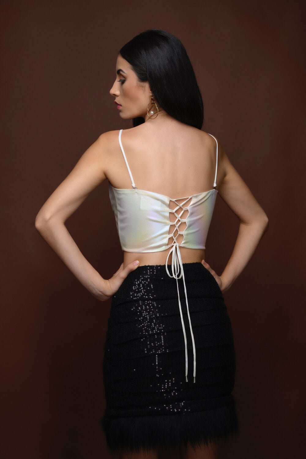 White Candy Sequin Coord Set - Meeami Fashion