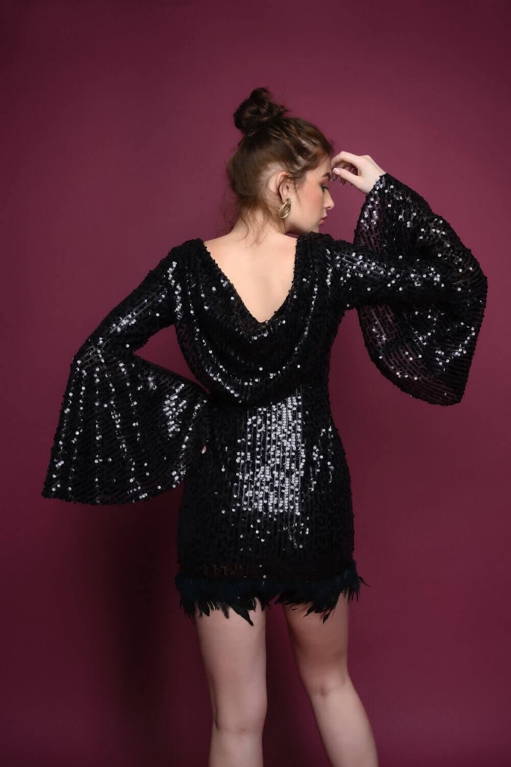Black Bird Fur Cowl Dress