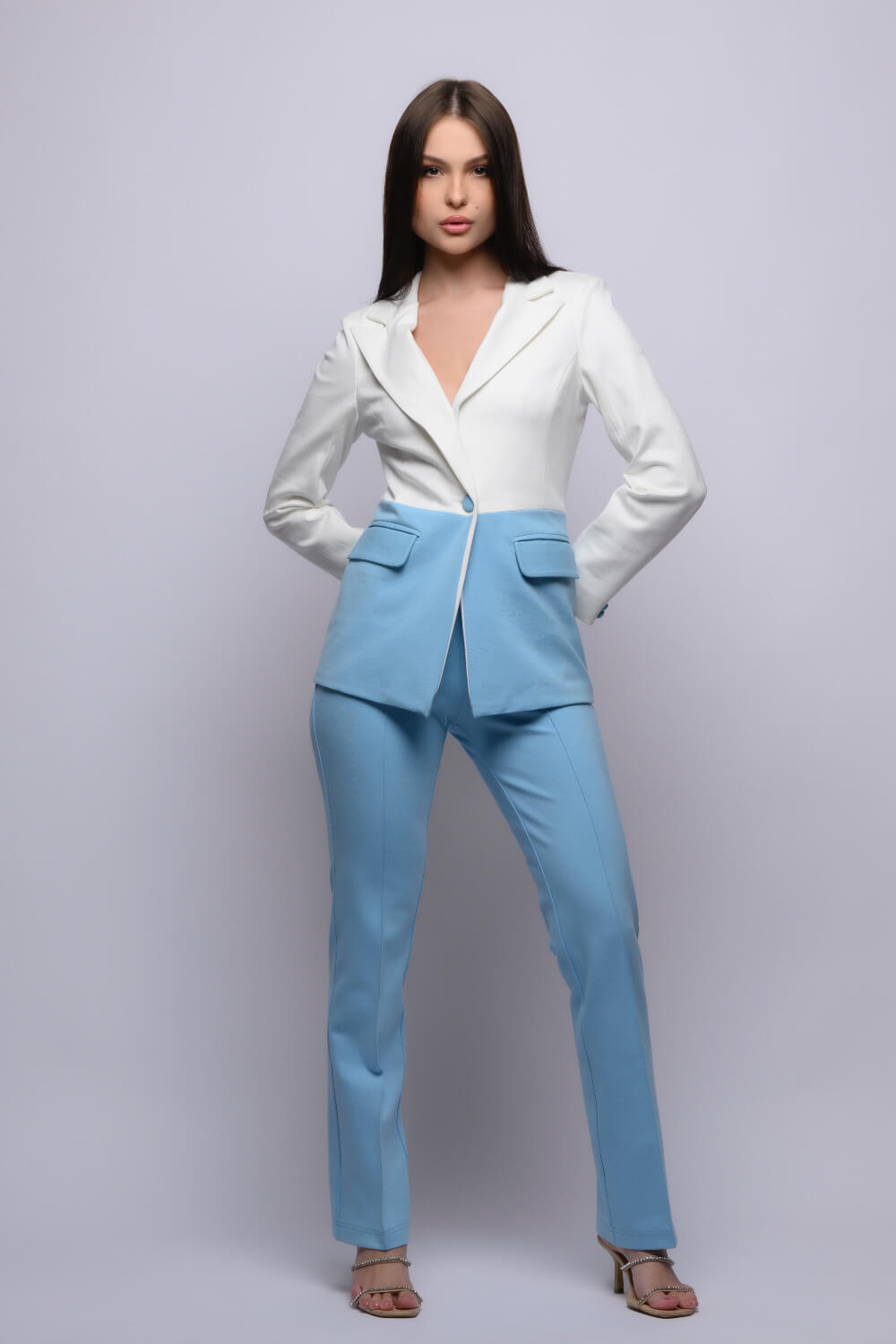 Carolice - Blue White Suit - Meeami Fashion