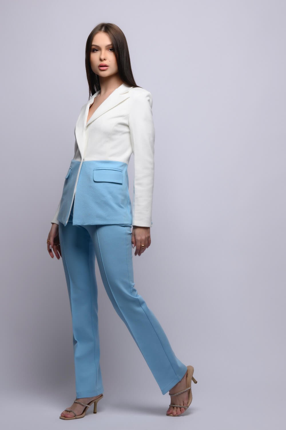 Carolice - Blue White Suit - Meeami Fashion