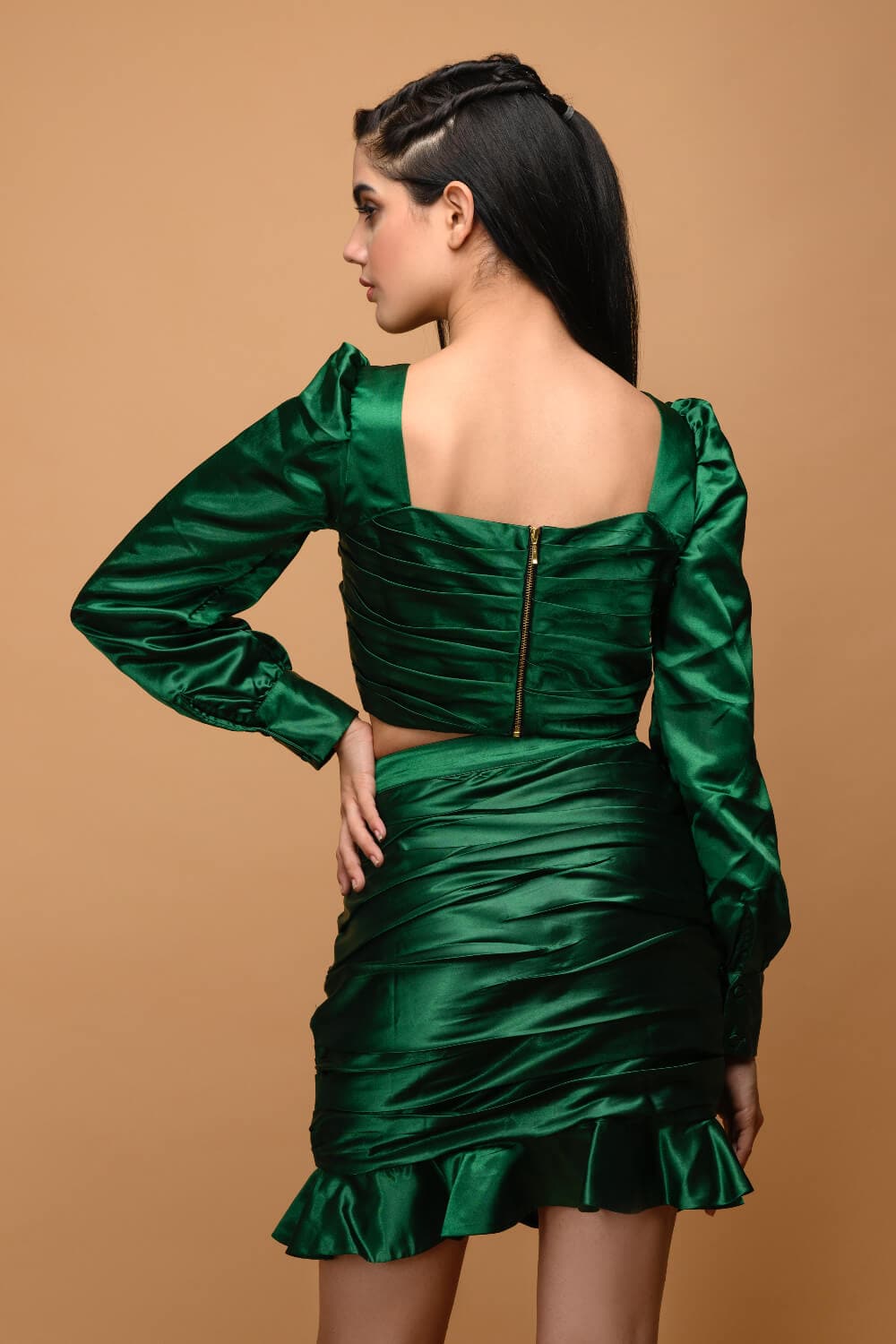 Green Satin Love Coord Set - Meeami Fashion