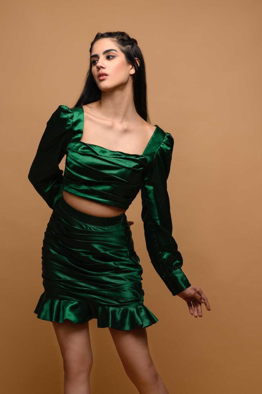 Green Satin Love Coord Set - Meeami Fashion