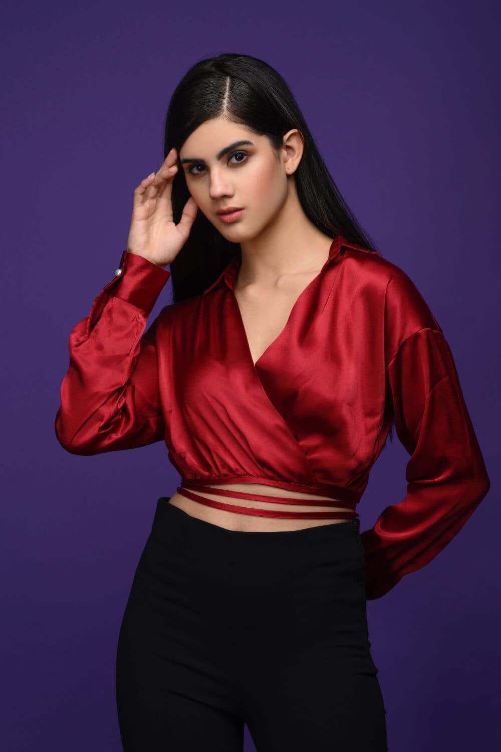 Nora Red Satin Top - Meeami Fashion