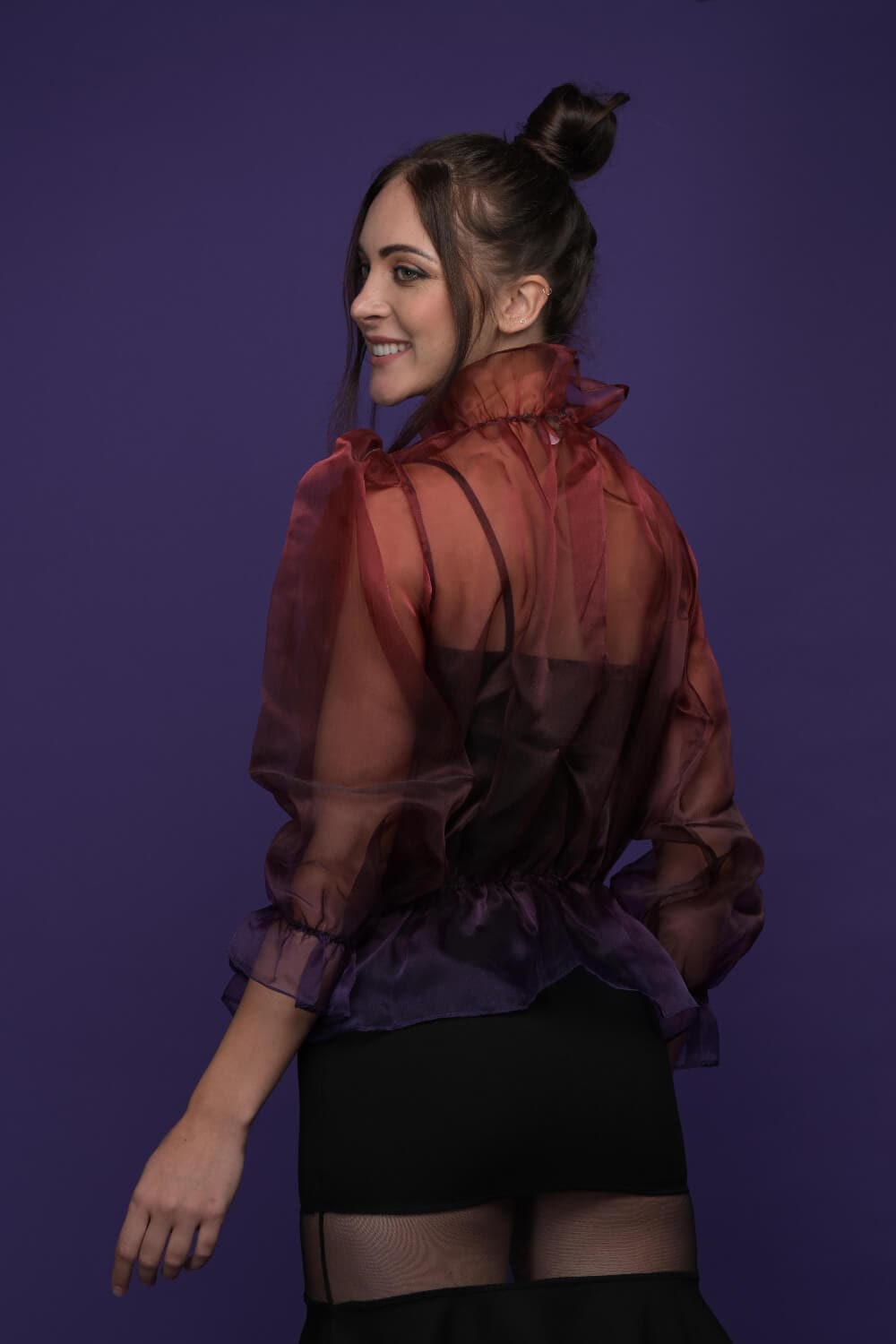 Organza Purple Full Sleeve Coord Set - Meeami Fashion