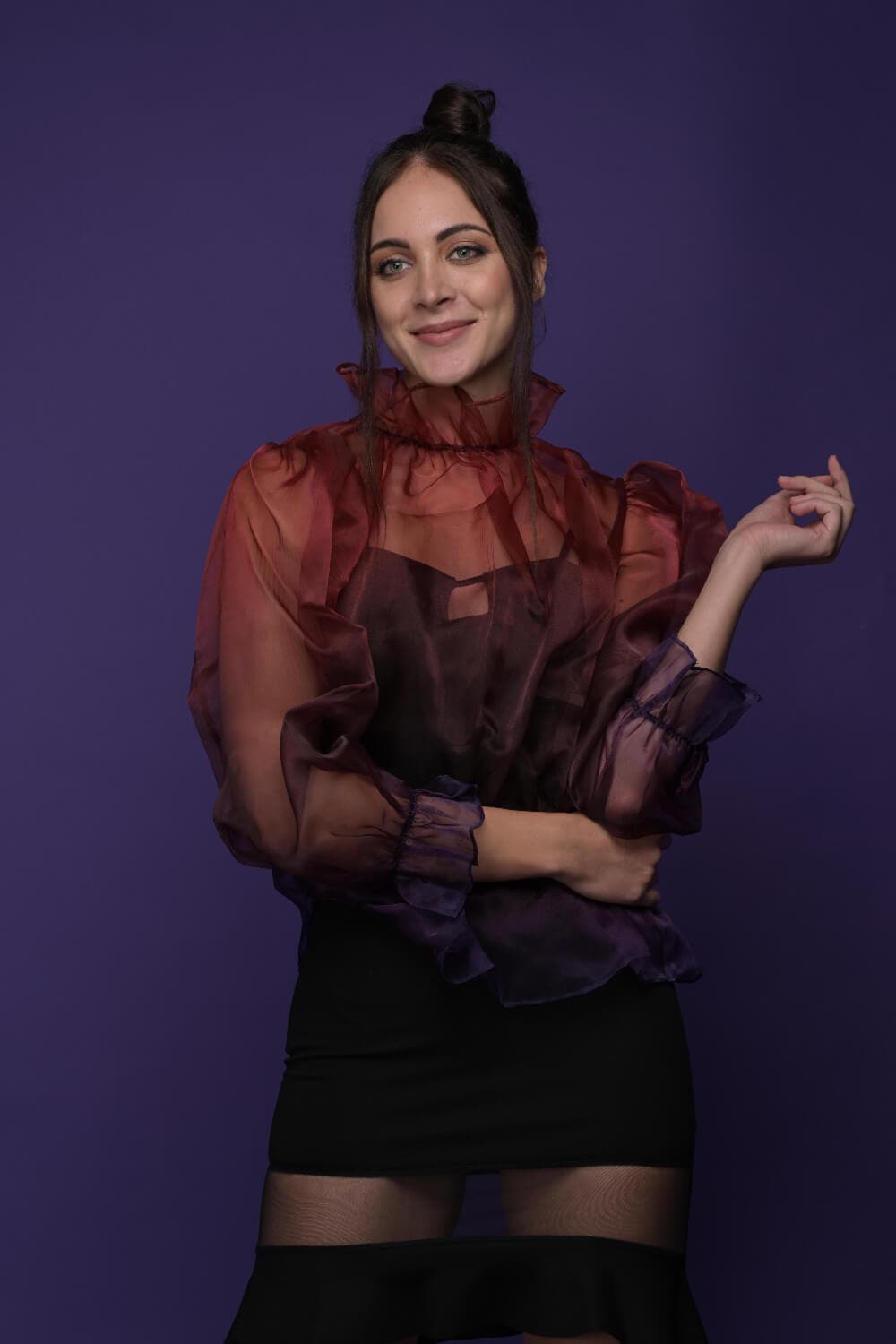 Organza Purple Full Sleeve Coord Set - Meeami Fashion