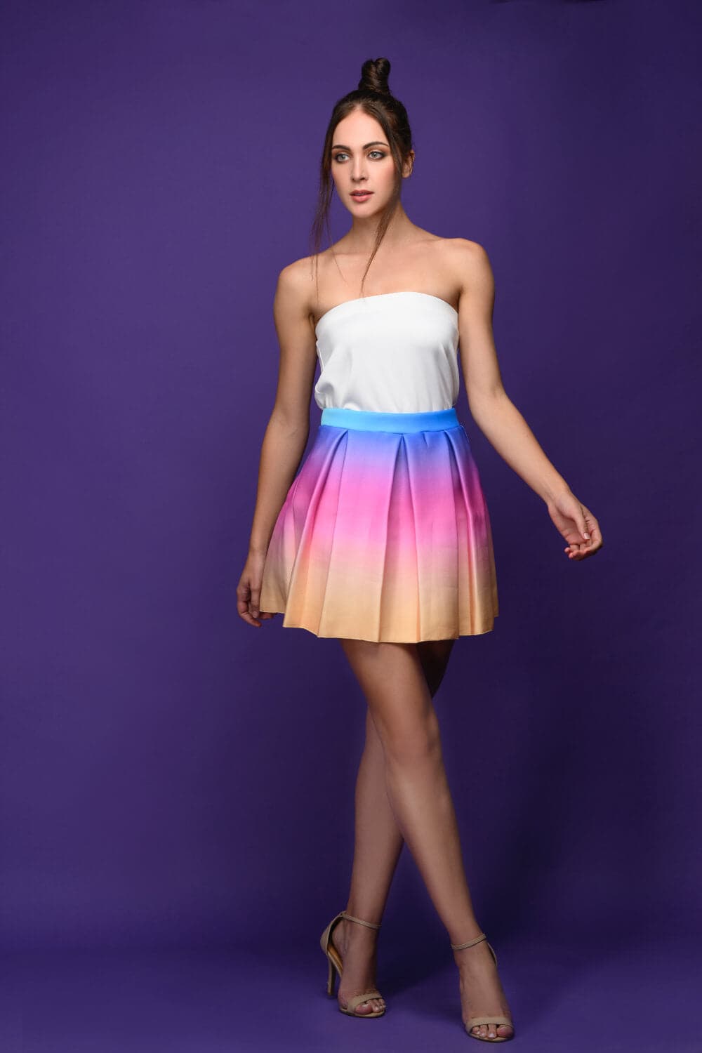 Rainbow Pleated Skirt Coord Set - Meeami Fashion