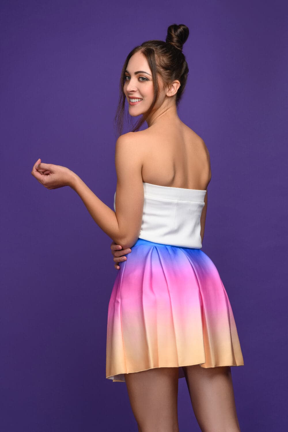 Rainbow Pleated Skirt Coord Set - Meeami Fashion