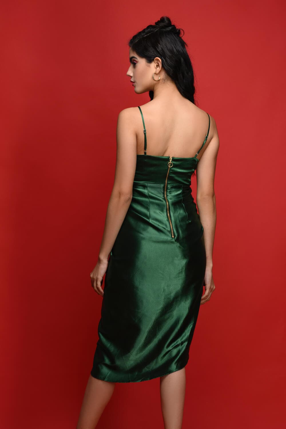 Satin Evergreen Dress - Meeami Fashion