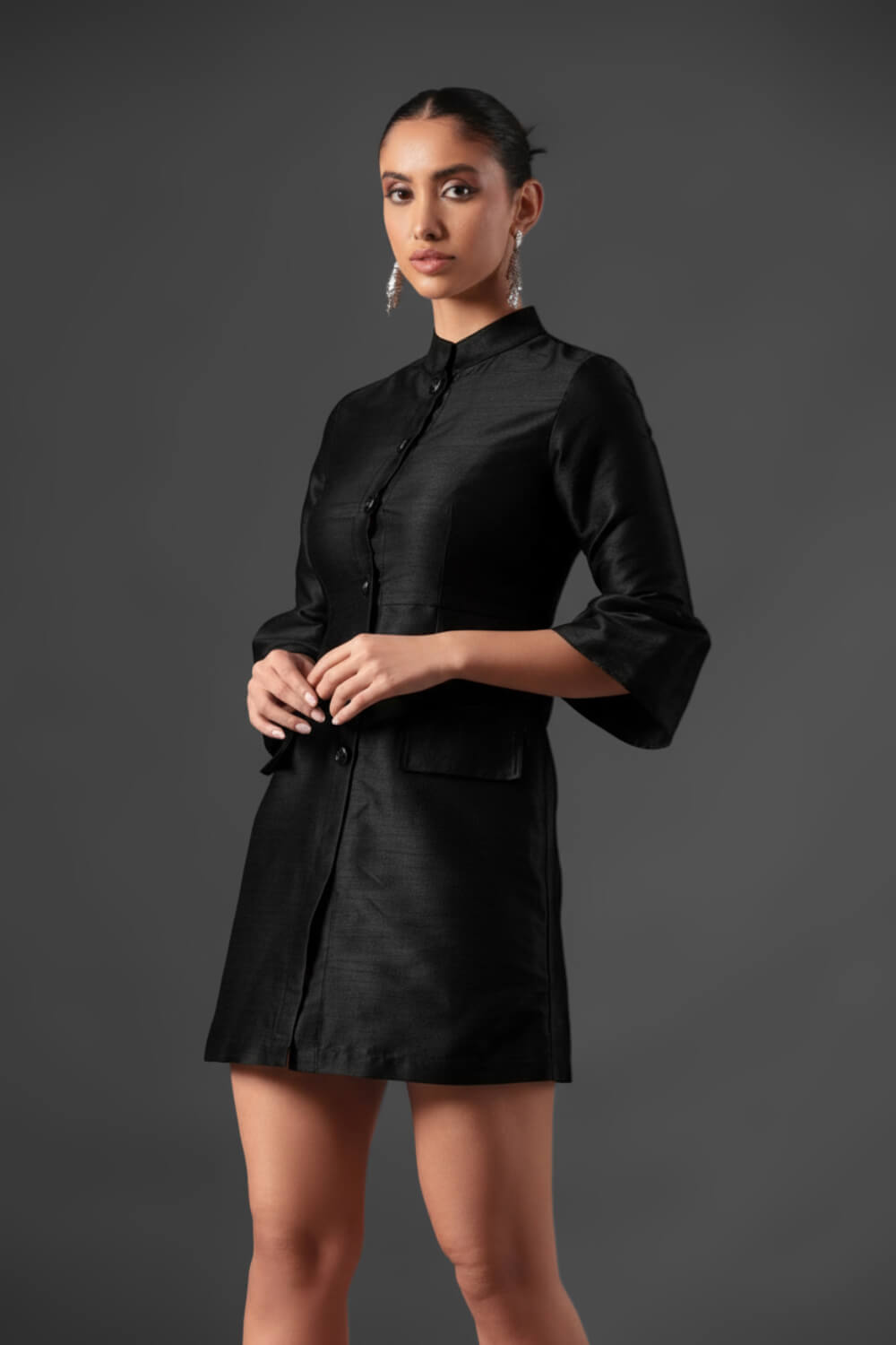 Allure Mandarin Dress - Black Fashion - Meeami Fashion
