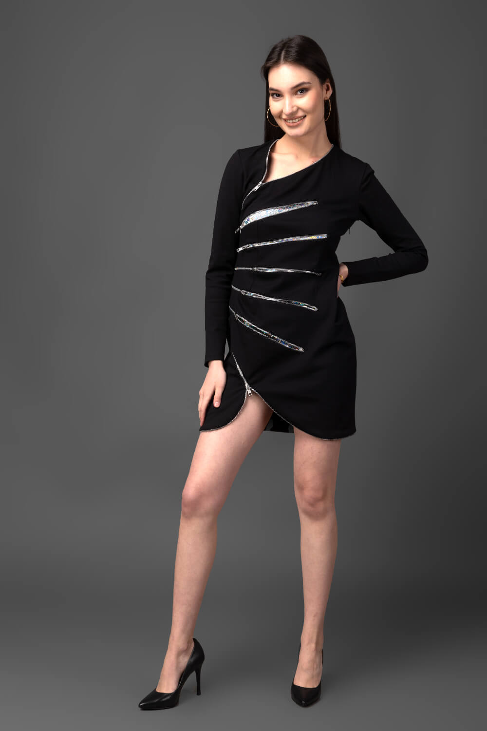 Black Zipline Dress Meeami Fashion