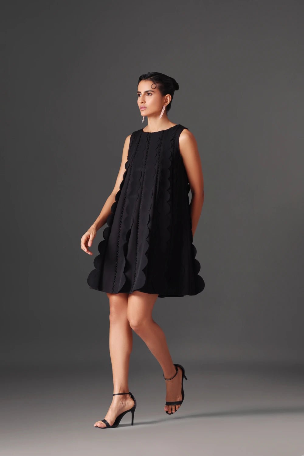 Black Scallop Dress - Black Elegance - Meeami Fashion by Amit Bhardwaj