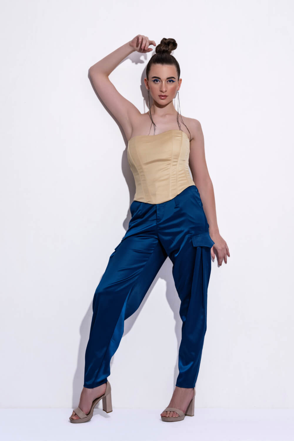 Blue Satin Trouser - Meeami Fashion