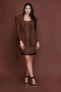 long burgundy maternity dress Chocolate Power Blazer Dress Ensemble