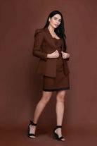 Chocolate Power Blazer Dress Ensemble - Meeami Fashion