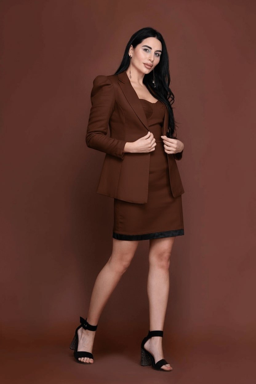 Chocolate Power Blazer Dress Ensemble - Meeami Fashion