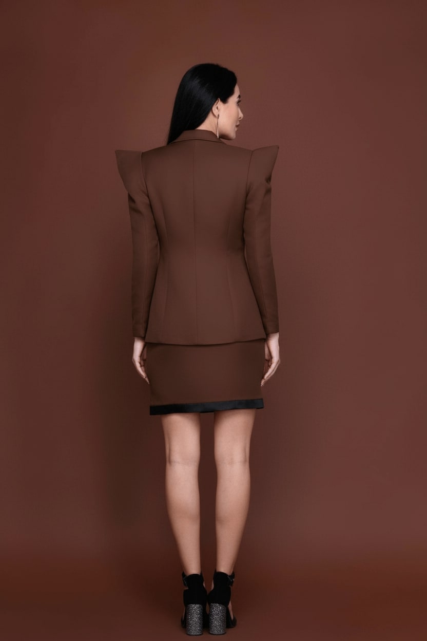 Chocolate Power Blazer Dress Ensemble - Meeami Fashion