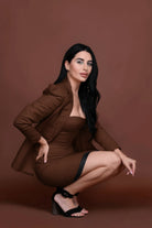 Chocolate Power Blazer Dress Ensemble - Meeami Fashion