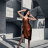 Copper Draped Satin Dress