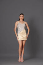 Golden Satin Fizz Dress - Satin Shimmer Elegance - Meeami Fashion