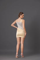 Golden Satin Fizz Dress - Satin Shimmer Elegance - Meeami Fashion