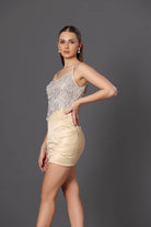 Golden Satin Fizz Dress - Satin Shimmer Elegance - Meeami Fashion