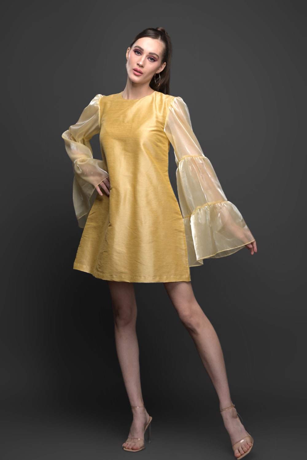 Golden Touch Bell Sleeve Dress - Meeami Fashion