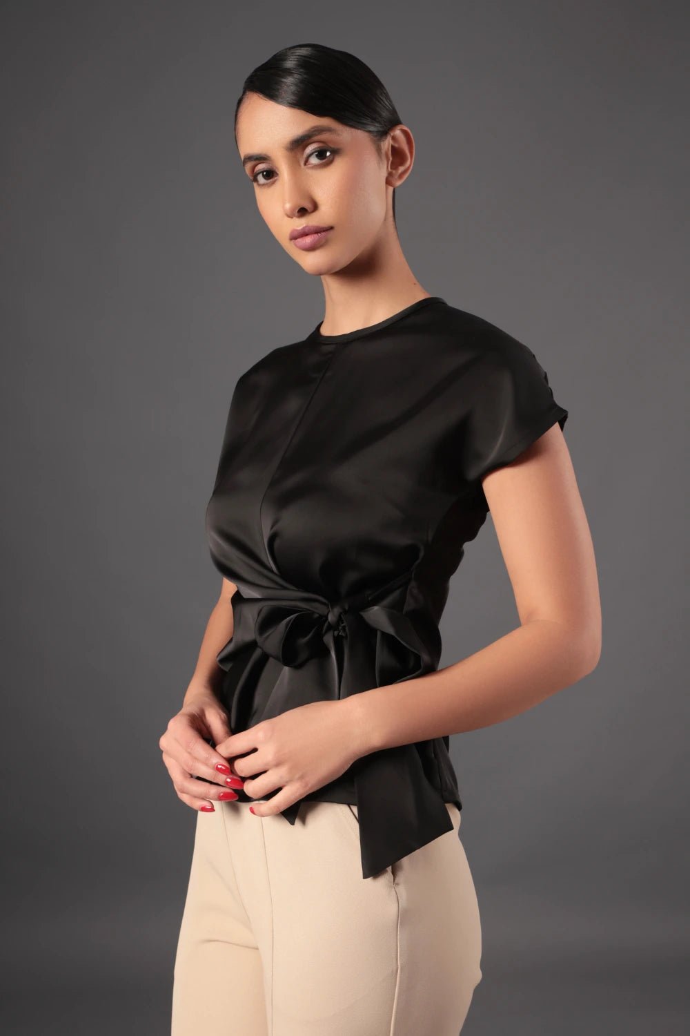 Midnight Luminous Black Satin Top - Meeami Fashion by Amit Bhardwaj