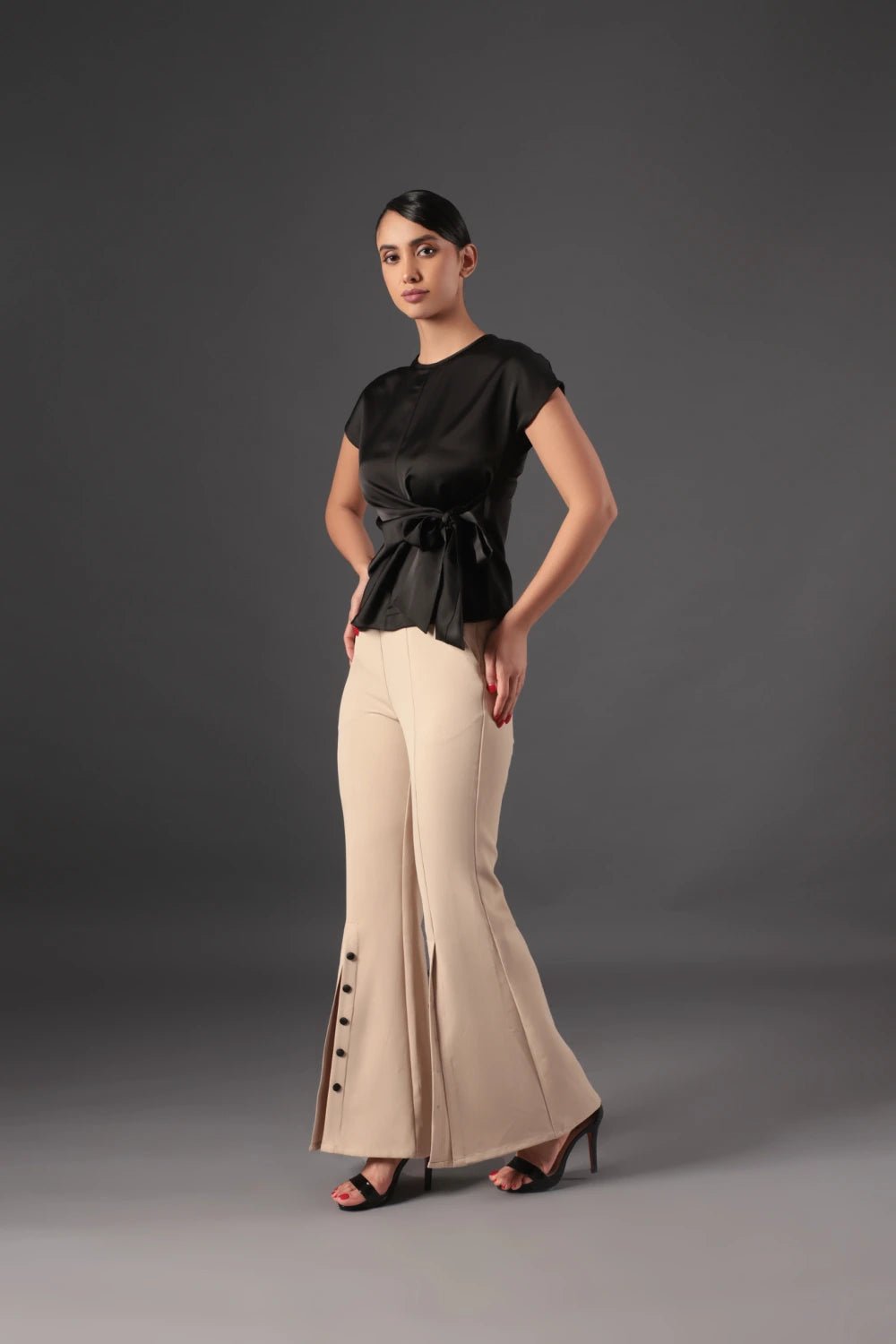 Midnight Luminous Black Satin Top - Meeami Fashion by Amit Bhardwaj