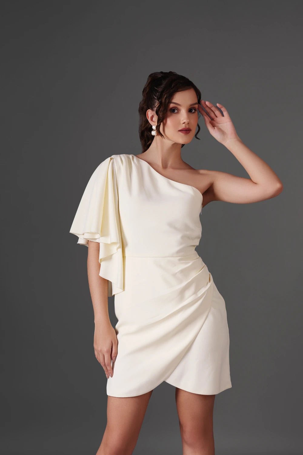 One - Shoulder Dramatic Drape Dress - Meeami Fashion by Amit Bhardwaj