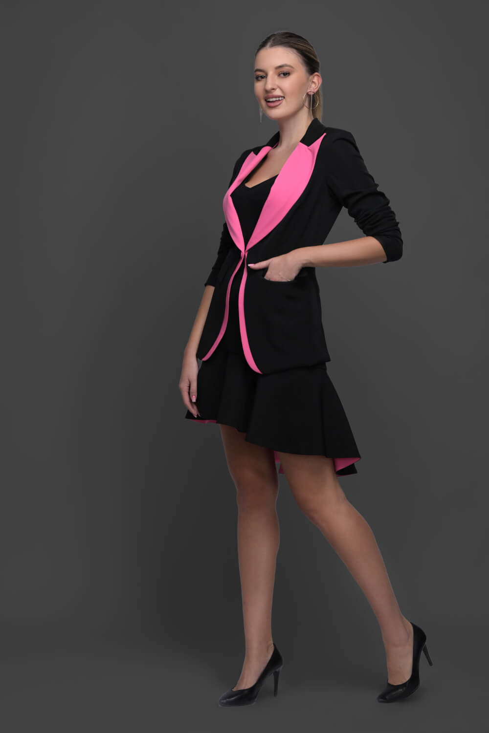 Pop Up Pink Blazer Set - Meeami Fashion